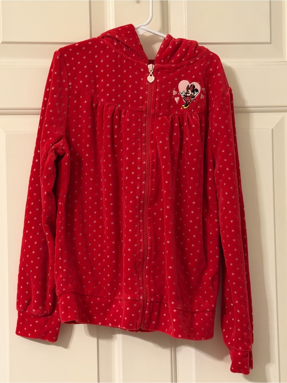 Disney Red Minnie Mouse Hooded Zip Jacket with Heart Patch